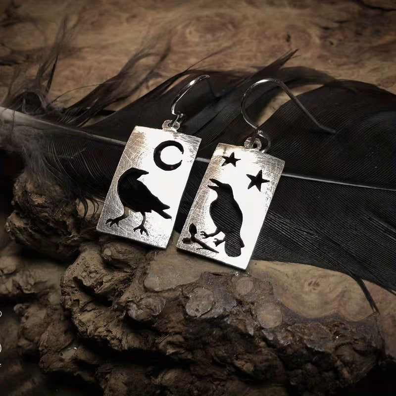 Mismatched Silver Raven Earrings