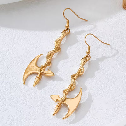 Gold Snake and Axe Earrings