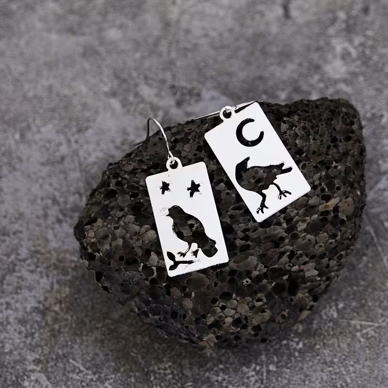 Mismatched Silver Raven Earrings