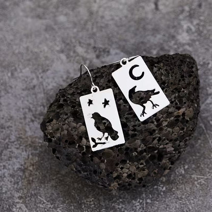 Mismatched Silver Raven Earrings